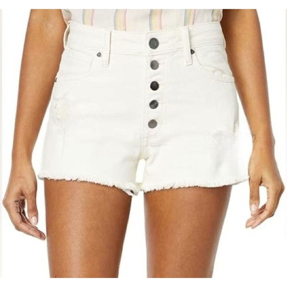 Mudd Womens Shorts Size 15 Ivory Stretch High Rise Midi Front Buttons